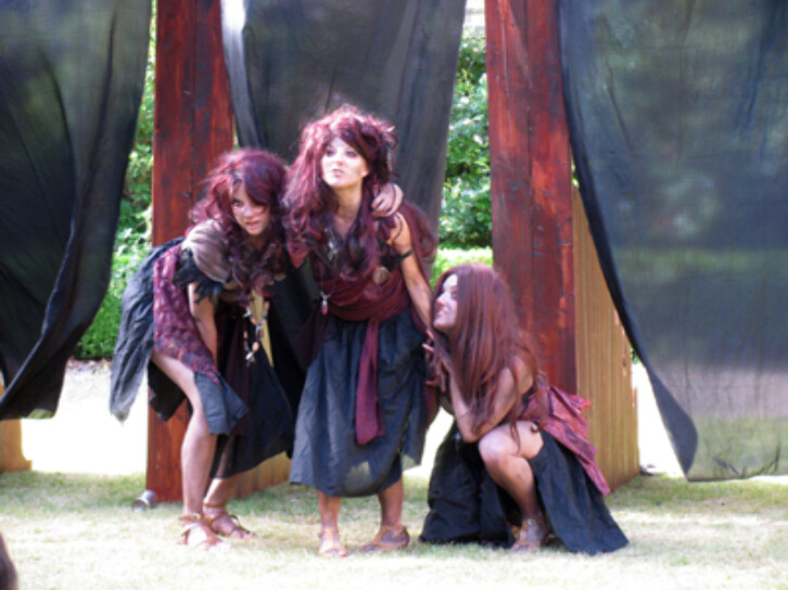 The three witches, from a performance of Macbeth by Castle Theatre Company. Every summer a Shakespeare play is performed in the Fellows Garden. The 2009 and 2010 performances subsequently went on tour in the UK and USA. 