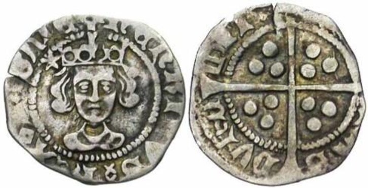 A silver penny issued in between 1527 and 1530 by Bishop Thomas Langley. This was during the first reign of King Henry VI. 