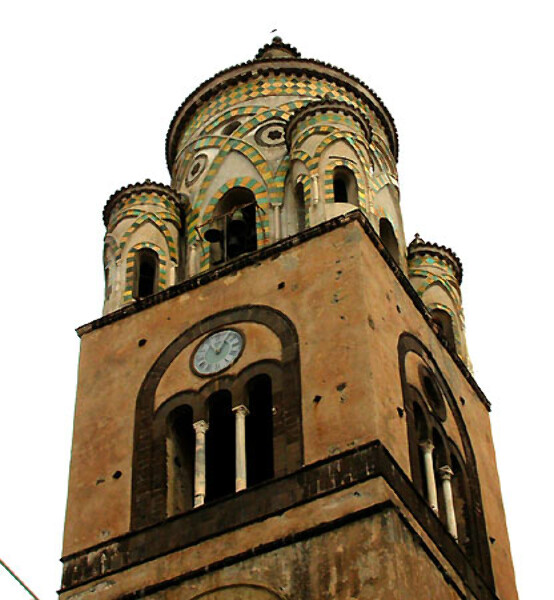 The belltower of Amalfi Cathedral, similar to Durham Cathedral because of its intersecting arches and lozenge patterns