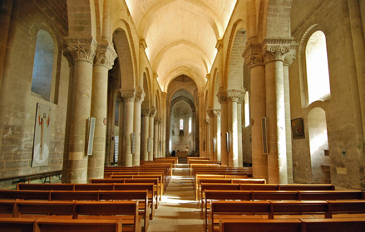 Interior view of the church of St. Pierre, Aulnay, France.