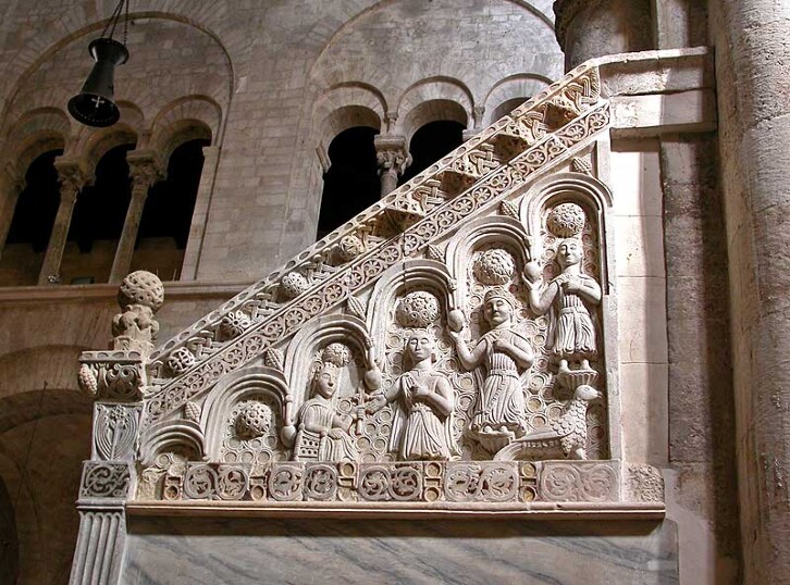 The pulpit of Bitonto Cathedral, Puglia, Italy. 12th century.