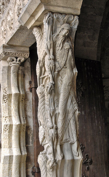 Detail of the stone pier in the doorway of the Abbey of St. Pierre de Moissac, France, circa 1100. The carving depicts St. Jeremiah, and is remarkably well preserved. Both the detail, and the expressive manner in which the scene is depicted, indicate that the sculptor was truly a master. It is thought that he also worked in Spain, at the monastery of St. Domingo de Silos.  Then as now, exceptionally talented individuals were much sought after, and thus applied their skills around the world.  