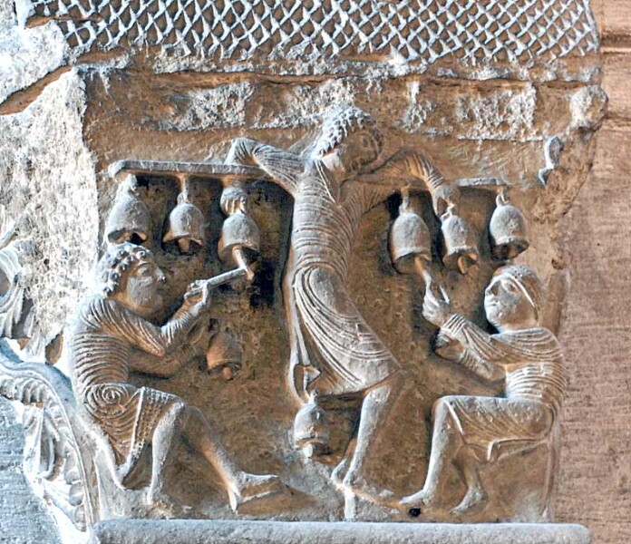 Scene from a capital in the cathedral of St. Lazare, Autun, showing Gregorian Chants being played and sung. These were an important part of church musical traditions. 