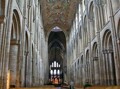 Interior view of the nave of Ely Cathedral, a contemporary of Durham Cathedral. Apart from the painted wooden ceiling at Ely, both naves are very similar. 