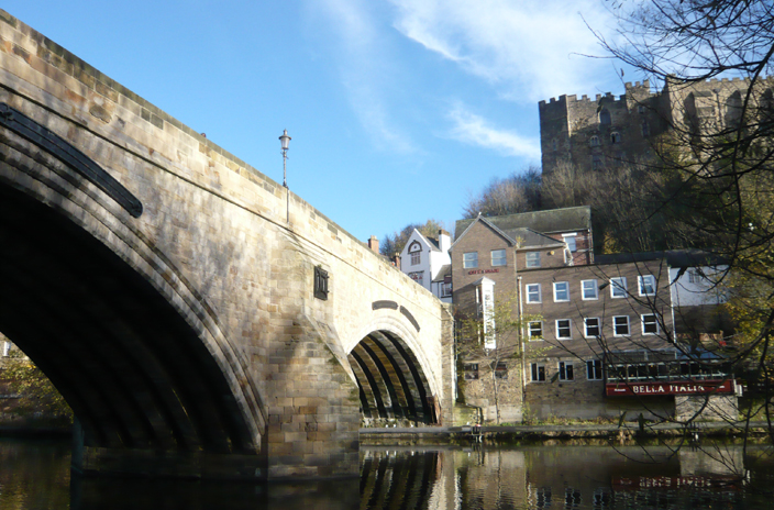 Framwellgate Bridge, with Durham Castle looming over it.