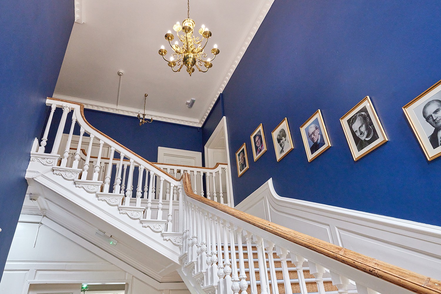 The grand staircase of the Eden family house, an exceptionally fine example of carved woodwork. 