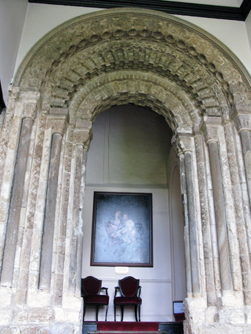 This doorway, today an internal doorway leading to a vestibule, would have originally been one of the Castle's two main entrances, and would have led into a large hall. Its good state of preservation suggests that it was always roofed. Otherwise the strong Durham wind would have caused severe stone erosion, as can be observed in areas of the Castle that have always been exposed.
