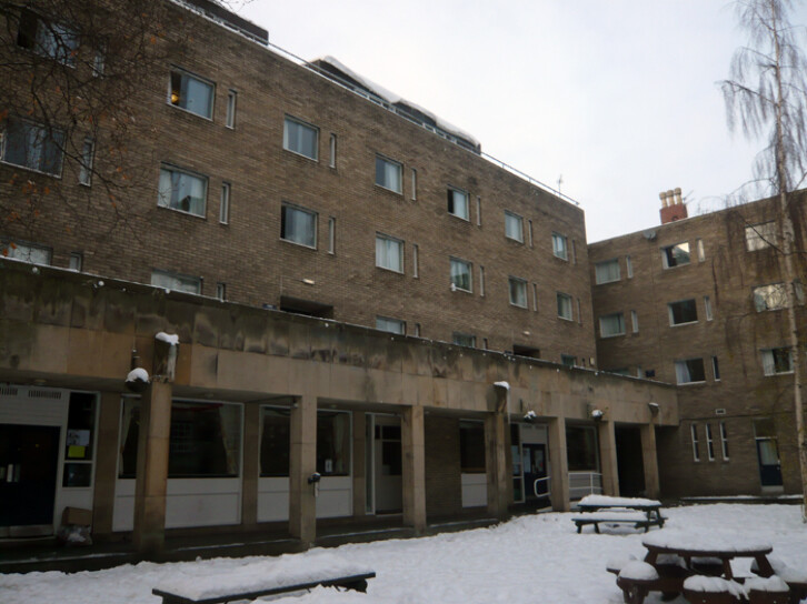 The 1967 Jevons Building as seen from Hatfield College. It was built of brick that had been especially chosen to match the colour and texture of freshly cut local stone. The Master of the College at the time, T Whitworth, praised its delicacy and the way in which it respects the older buildings of the College.His flattering description of its 