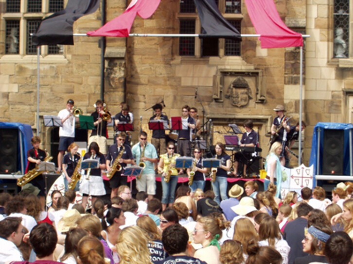 Colleges have an wealth of talent, in sport, music and the arts. Here, Castle Band entertains the JCR. 