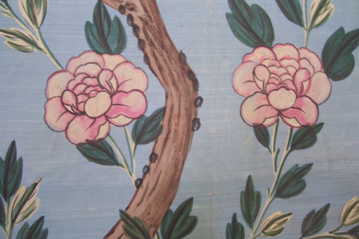 Detail of the Chinese wallpaper in the Solarium, Durham Deanery.