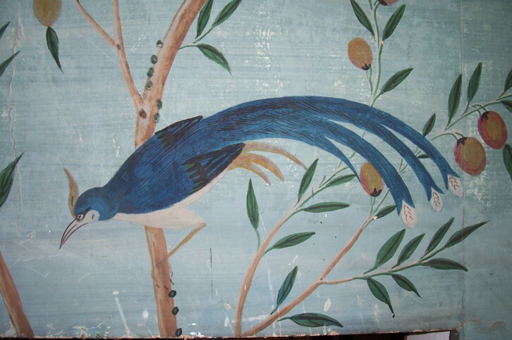 Detail of the Chinese wallpaper in the Solarium, Durham Deanery.