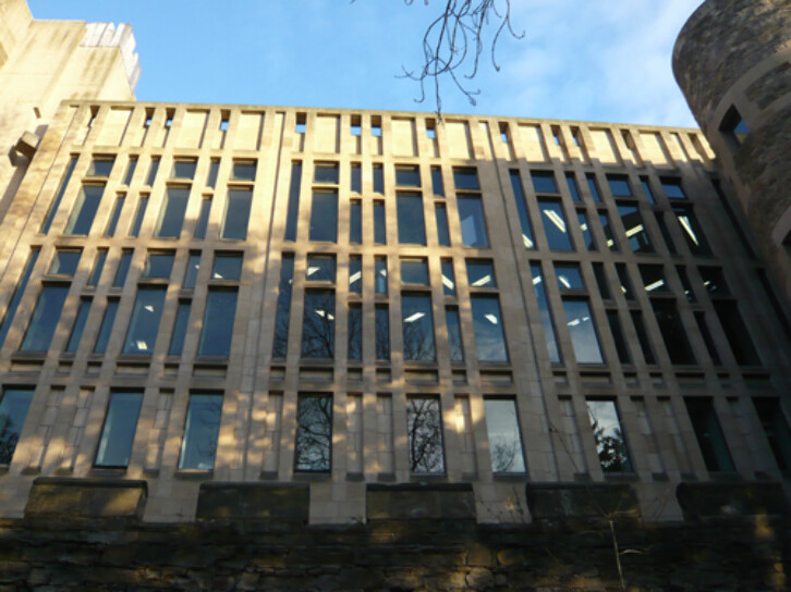 The Pace Building from the river.