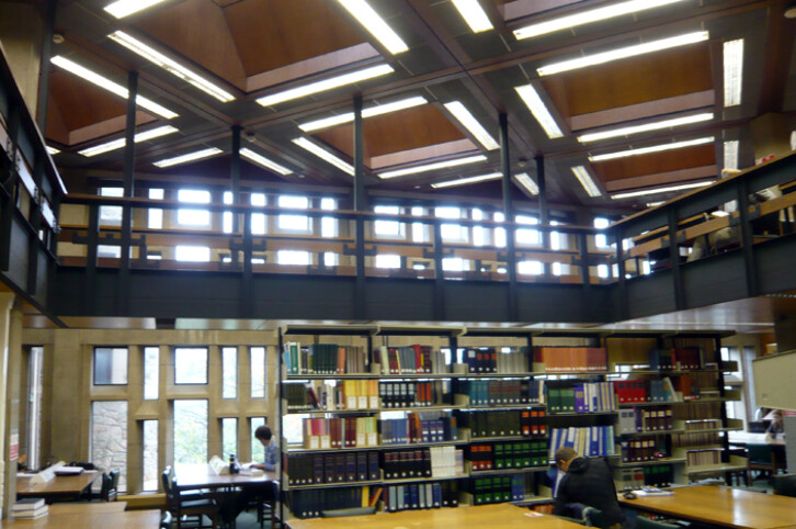 Interior view of the library building designed in 1968 by George Pace. 