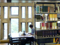 Interior view of the library building designed in 1968 by George Pace. 