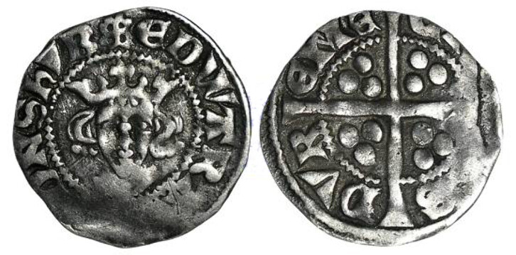 A silver penny issued by Bishop Anthony Bek between 1301 and 1310. This was during the reign of Edward I. Bishop Bek also held the title of Patriarch of Jerusalem (from 1306-1311). He was the only Englishman ever to hold that prestigious title.