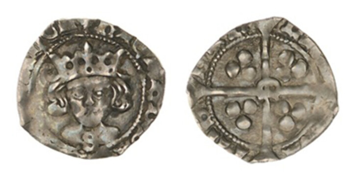 A silver penny issued by Bishop John Shirwood between 1483 and 1485. This was the reign of Richard III. Note the 'S' for Shirwood on the King's chest. Shirwood was the first Durham Bishop to have his initials on his coins.