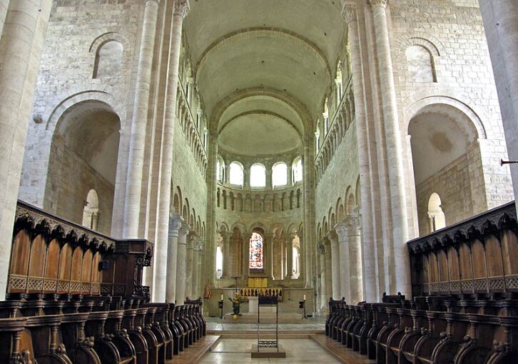 The ambulatory at Fleury Abbey, built in the early twelfth century. It provides an idea of what the area around the shrine of St. Cuthbert may have looked like before it was modified in the 13th century.