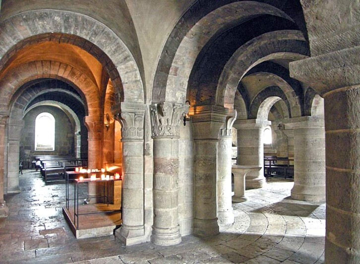 Romanesque undercroft at Fleury Abbey. The similarities between undercrofts such as this one and the Norman Chapel at Durham Castle, has led some to suggest that the latter is an undercroft itself. Historic accounts suggest that it was not, however. 