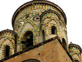 The belltower of Amalfi Cathedral, similar to Durham Cathedral because of its intersecting arches and lozenge patterns