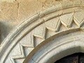 An archway with a zigzag (chevron) pattern, at the convent of Gradefes in Spain. The chevron is used to great effect in Durham Cathedral, especially in the late twelfth century Gallilee Chapel