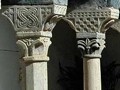 Detail of the arcading in the cloister, Church of the Holy Trinity, Torri, Tuscany, 13th century. The use of different materials to create contrast, and the reliance on geometric patterns and interlocking designs was common to both Romanesque and Islamic architecture. Note the checkerboard effect on the third column from the right. The deep carving creates areas of light and shadow that create striking patterns using a very simple pattern. 