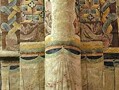 Interior of the Basilica of St Julian, Brioude, France. 11-12th centuries. The frescos show an interesting combination of geometric patterns, and representative scenes. The drapery painted at the base of the columns is similar to that in the Galilee Chapel of Durham Cathedral. Paint did much to soften the effect of stone. 